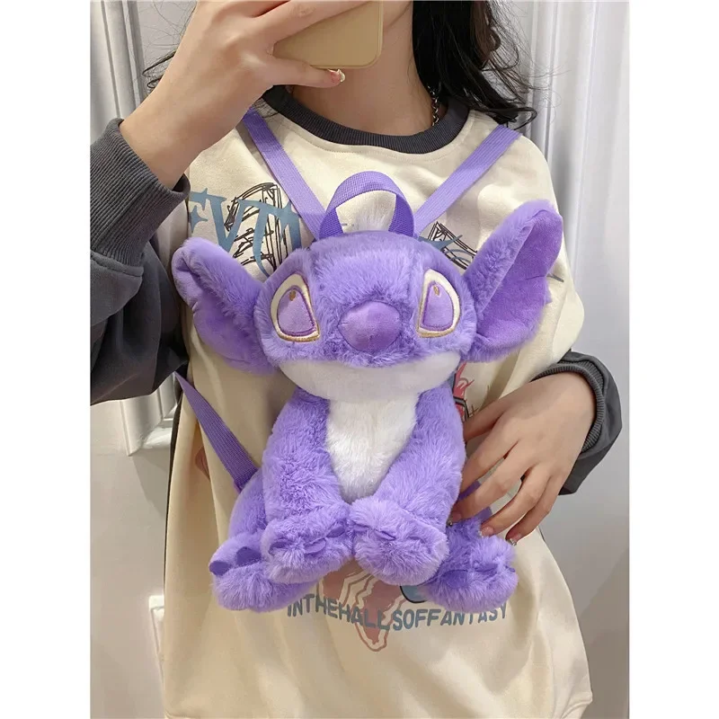 Disney 2024 Latest Purple Stitch Backpack Doll Plush Stitch Doll Backpack Cartoon Cute Purple Girl Travel Light Pack Gift