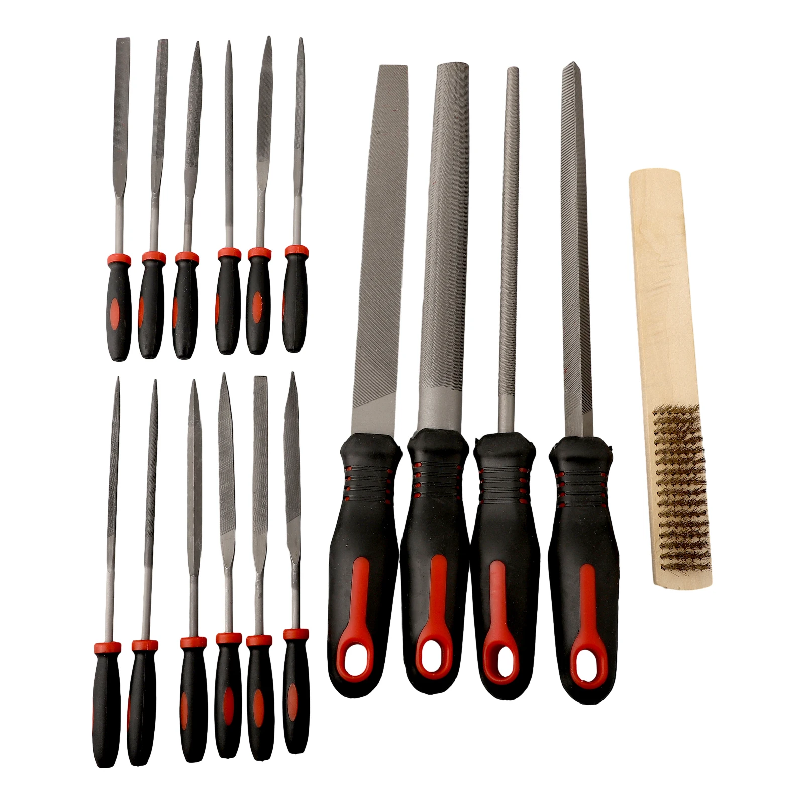 1Set Metal Hand File Kit With Bag Double Pattern Rubber Handles Solid File With Multi-functional Brush Manual Tool For Carpenter