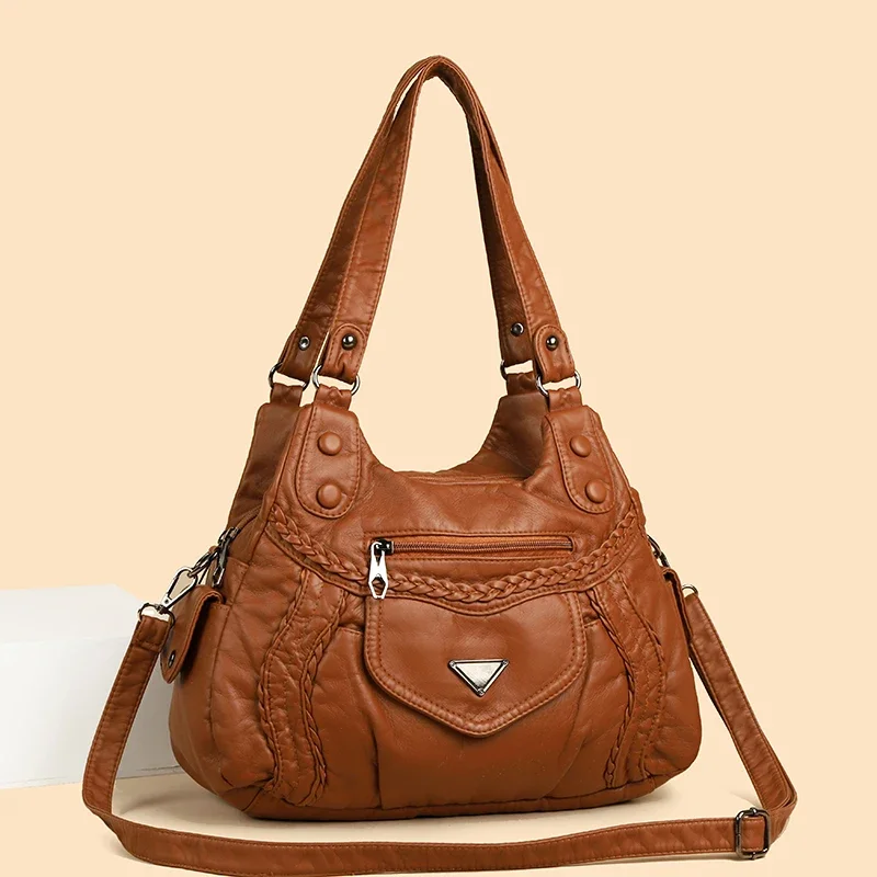 

Vintage Luxury Soft Leather Shoulder Crossbody Bags for Women 2025 Fashion Solid color Ladies Handbags Female Messenger Tote Sac