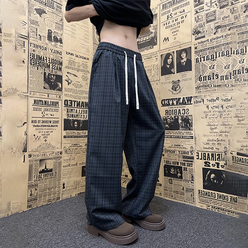 Luzhen xadrez cordão em linha reta elástico impresso cintura casual design calças masculinas 2025 novo bonito elegante moda calças jy4003