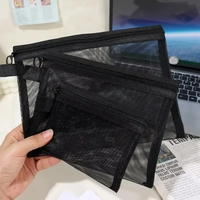 1/24Pcs Clear Mesh Cosmetic Bags Small Large Black Makeup Bags Portable Travel Toiletry Organizer Case Lipstick Storage Pouch