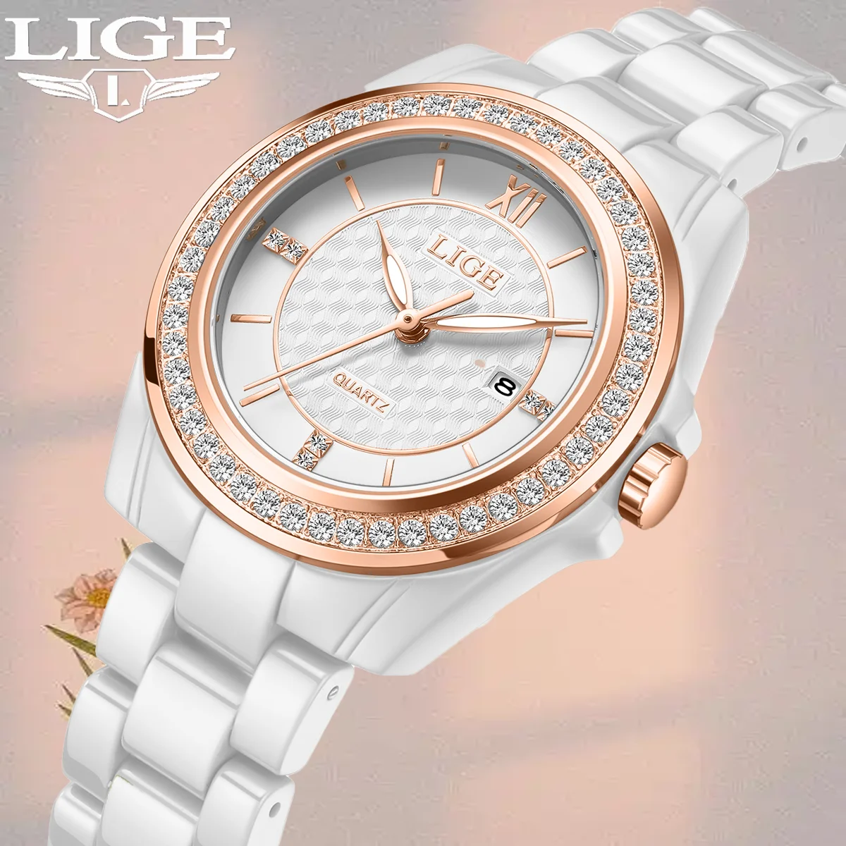 

LIGE Fashion Quartz Watch for Women Stainless Steel Ceramics Strap Waterproof Women's Watches Elegant Luxury Ladies Wristwatch