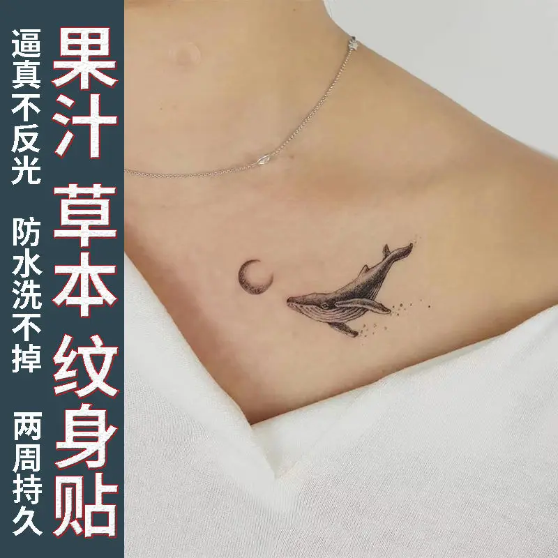 

Whale Moon Temporary Tattoos for Woman Lasting Herbal Juice Tattoo Clavicle Art Fake Tattoo Sexy Waterproof Tattoo Stickers