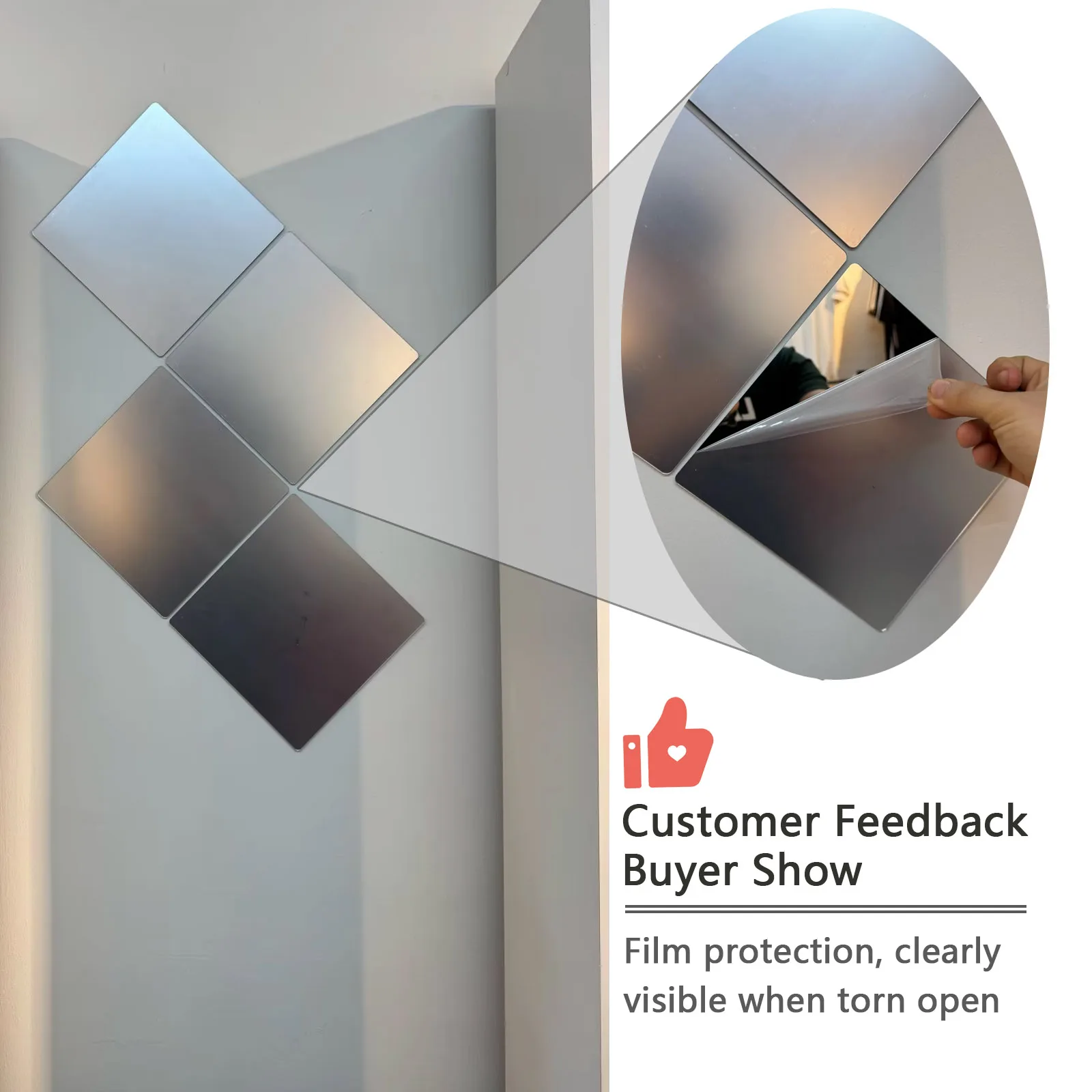 4/8Pcs Acrylic Mirrors Set Self Adhesive Mirror Tiles 2mm Thick Flexible Unbreakable Mirror Sticker Square Mirror Wall Stickers