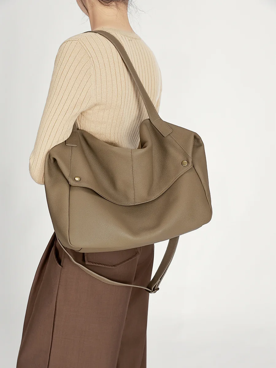 New Arrival Summer 2026 Large-Capacity Genuine Leather Tote Bag, Soft Leather European & American Style Minimal Casual Women's S