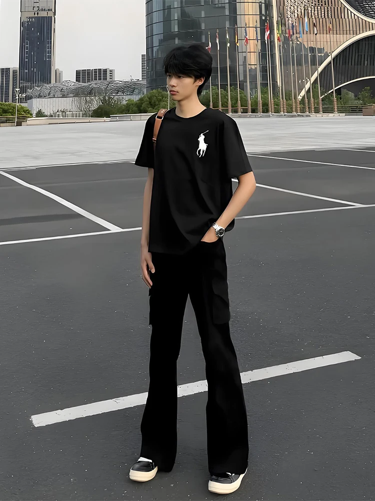 

American High Street Workwear Jeans Men Summer Thin Straight Leg Micro Flared Pants Cleanfit Casual Jeans Youth Trend