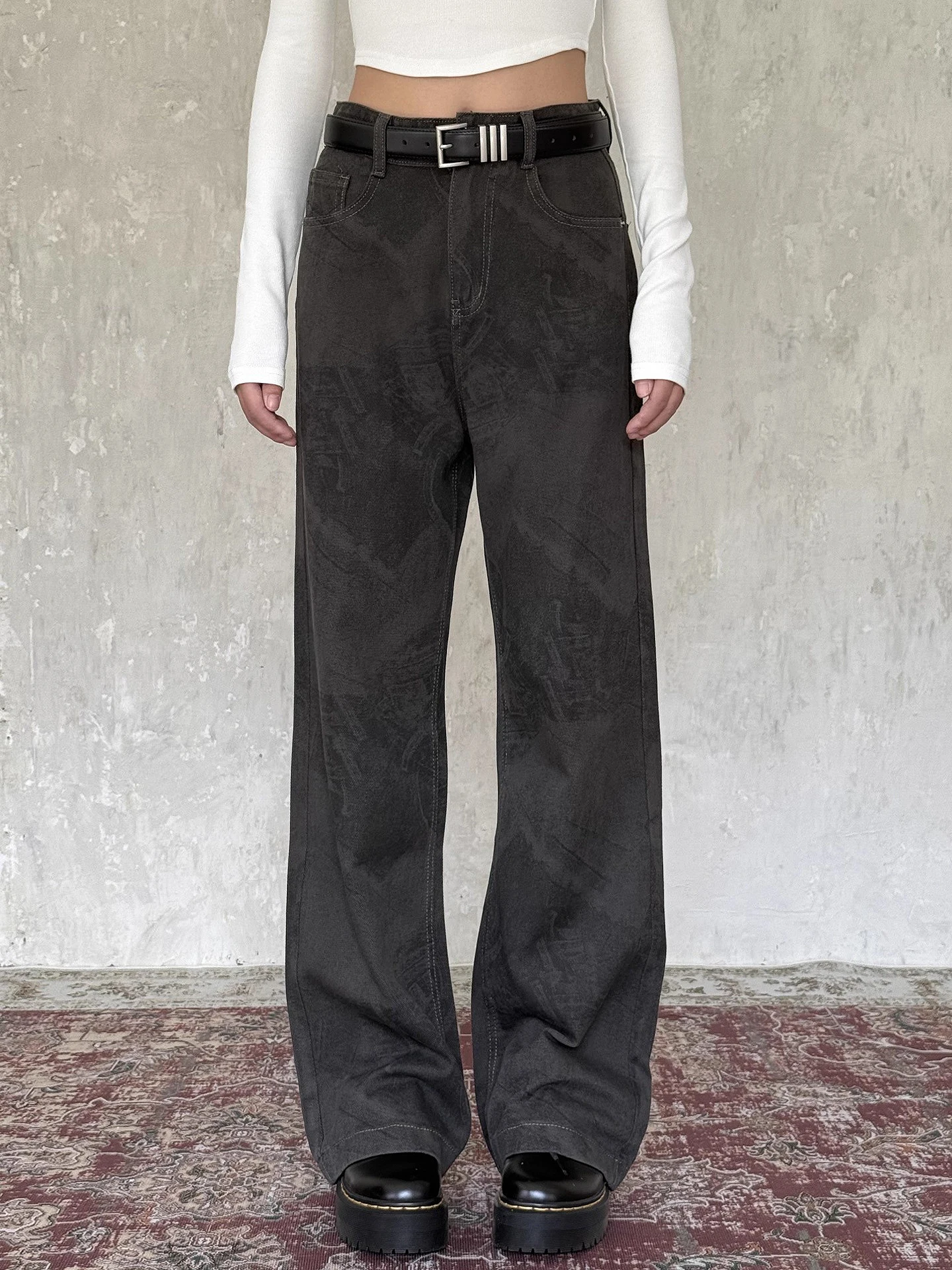 

Джинсы с рисунком American Sle Tie Dye, женские свободные прямые повседневные длинные брюки, винтажные длинные брюки с высокой талией на молнии C...