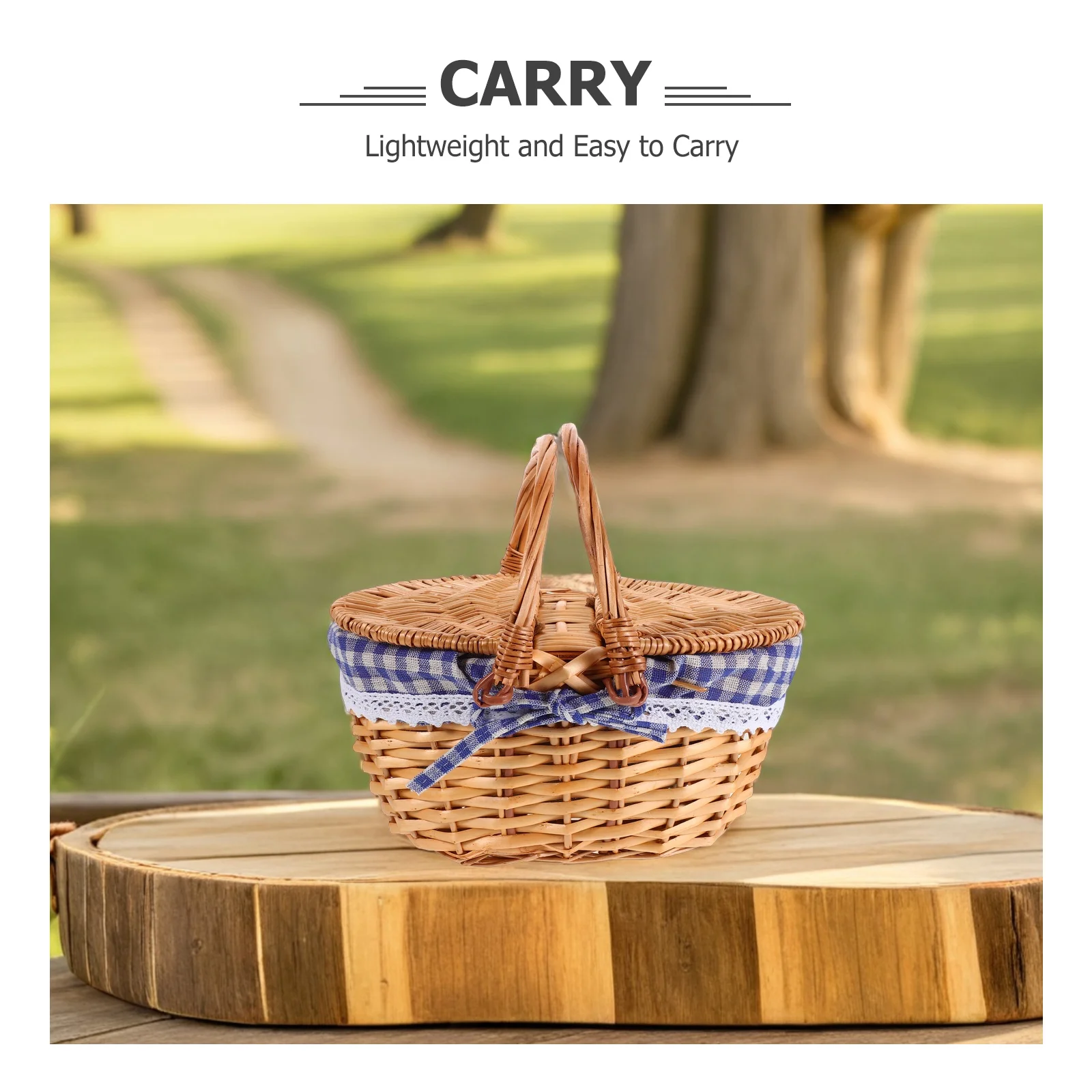 سلة النزهة - سلة الروطان المنسوجة الحجم للعب التظاهري في الهواء الطلق العلف بيري قطف منظم الوجبات الخفيفة المحمول #3