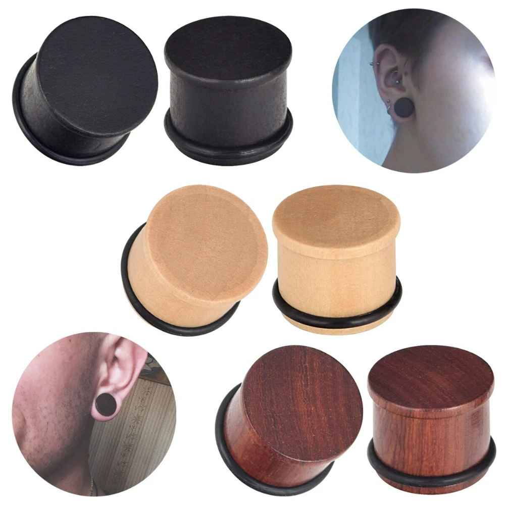 2PCS Holz Ohrstöpsel Naturholz Sattel Ohr Messgeräte Single Flared Ohr Expander 2G-5/8" – Detail 1