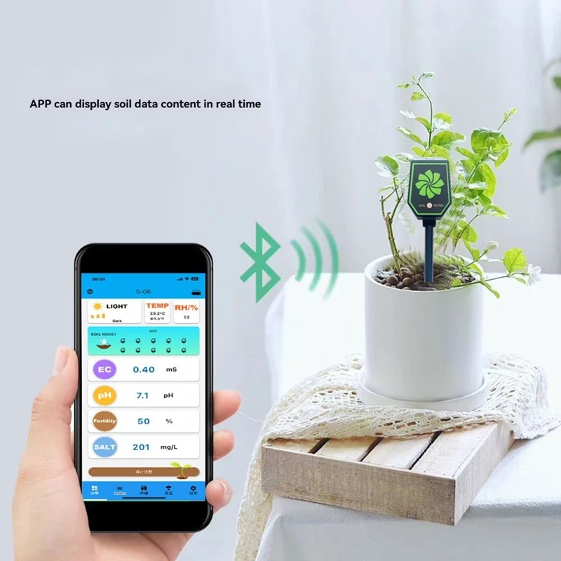 Professional Soil PH Meter Soil EC Fertility Salt Tester Monitor Smart Bluetooth Light Air Humidity Detector For Plant