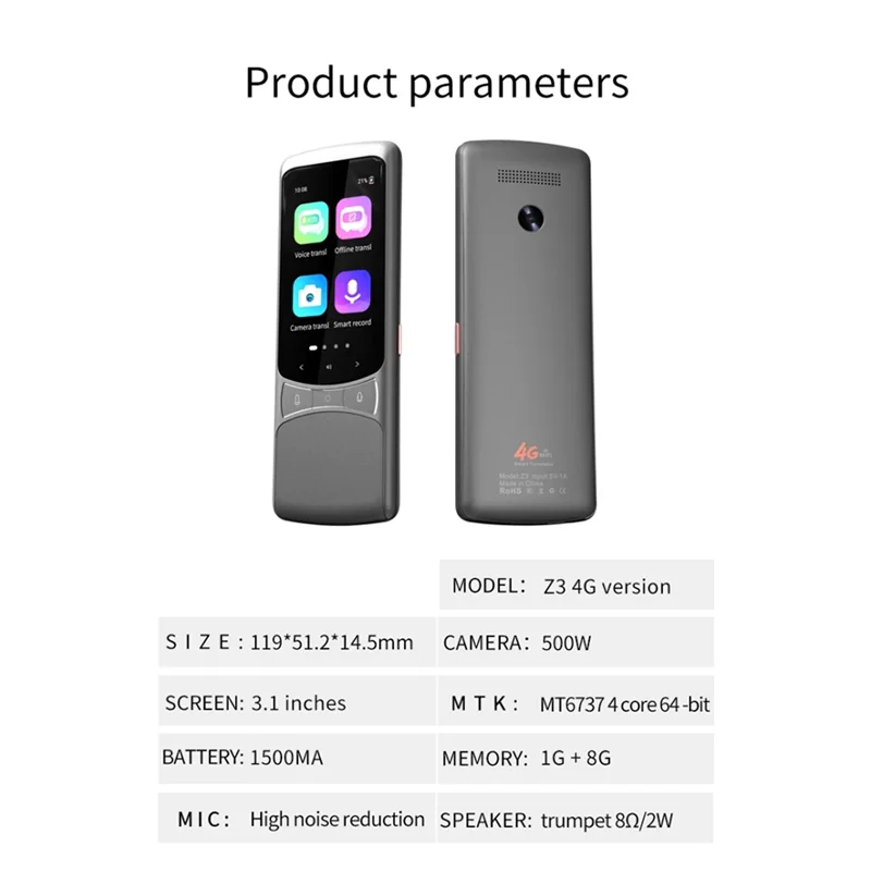 

A16Q-Z3 Intelligent 4G Voice Translator Smart Translation Photo Recording WIFI Travel Support 134 Languages