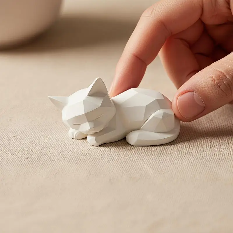 Modern Cute Abstract Geometric Sleeping Cat Ornament Scratch-resistant Plastic Decor for Office Desk Employee Welfare Gift