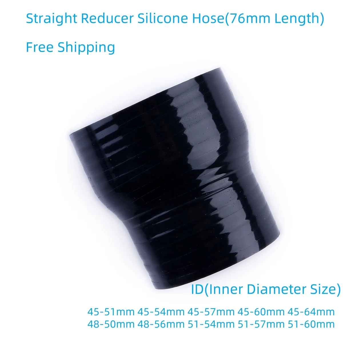 Black Straight Reducer Hose Universal 45mm 50mm 51mm 55mm 56mm 57mm 60mm 64mm Silicone Intercooler Coolant Pipe Tube 3PLY