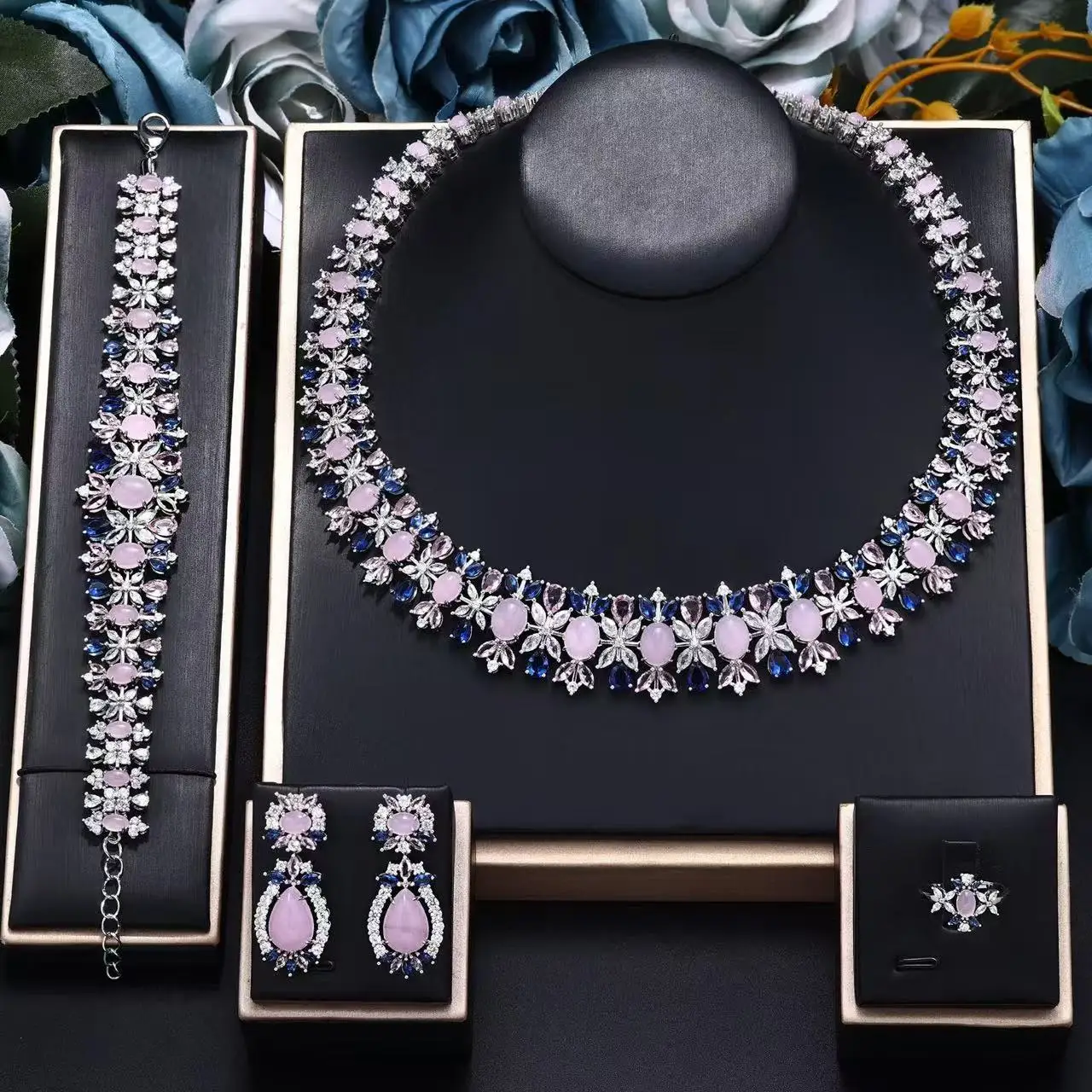 

HIBRIDE 2025 New Gorgeous Jewelry Multicolor Necklace Earrings Bracelet Set Suitable for Wedding Prom Bridal Holiday Gift S-986