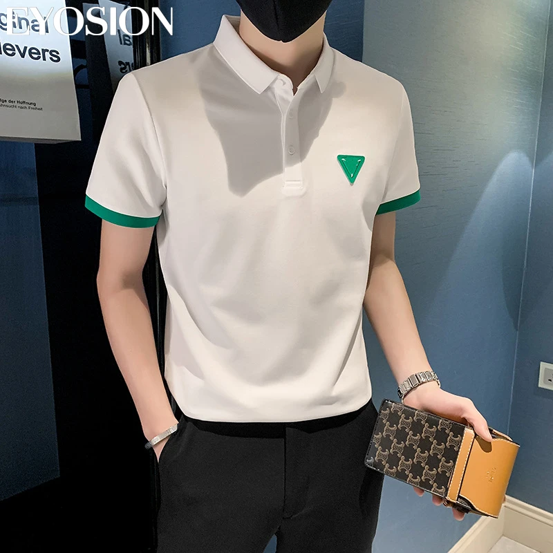 Summer Men Polo Shirt Contrast Stitching Triangle Sign Designer Cotton T-Shirt Lapel Top Homme Streetwear 2022 Male Clothing