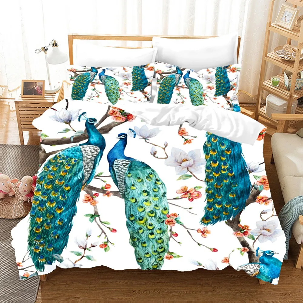 

3D Print Peacock-Cat Owl Koala Nature Cute Animal Comforter Bedding Set Queen Twin Single Duvet Cover Set Pillowcase Home Luxury