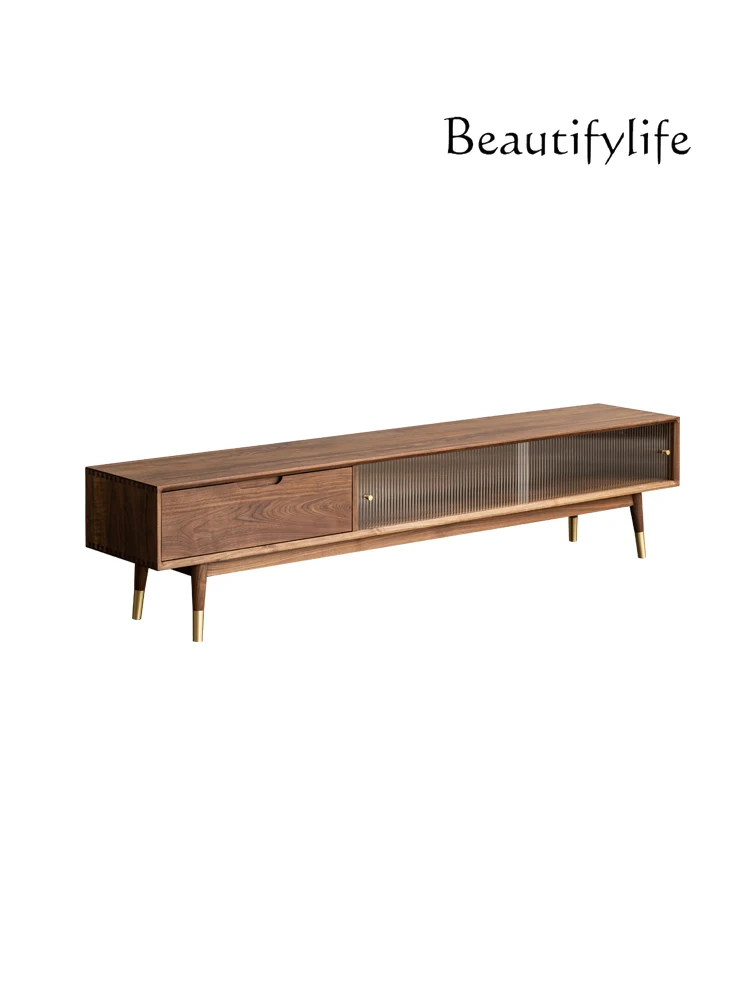 

Nordic Black Walnut Solid Wood TV Cabinet Modern Entry Lux Style Audiovisual Cabinet Simple Small Apartment Hall Cabinet