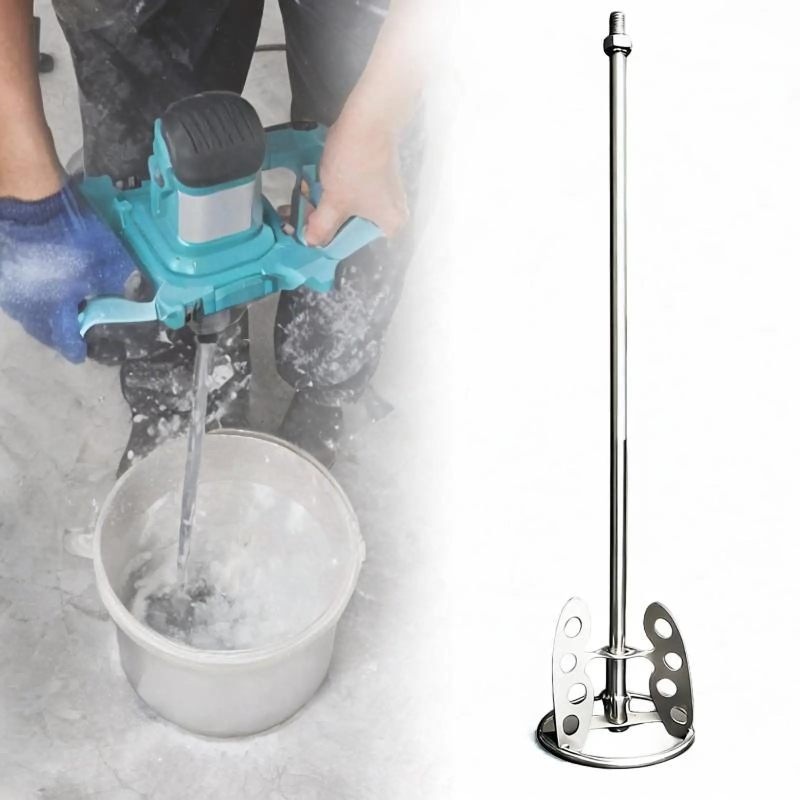 Stainless Steel Cement Mixing Rod Paint Mixer Drill Attachment Paddle Stirrer for Paint Putty Concrete