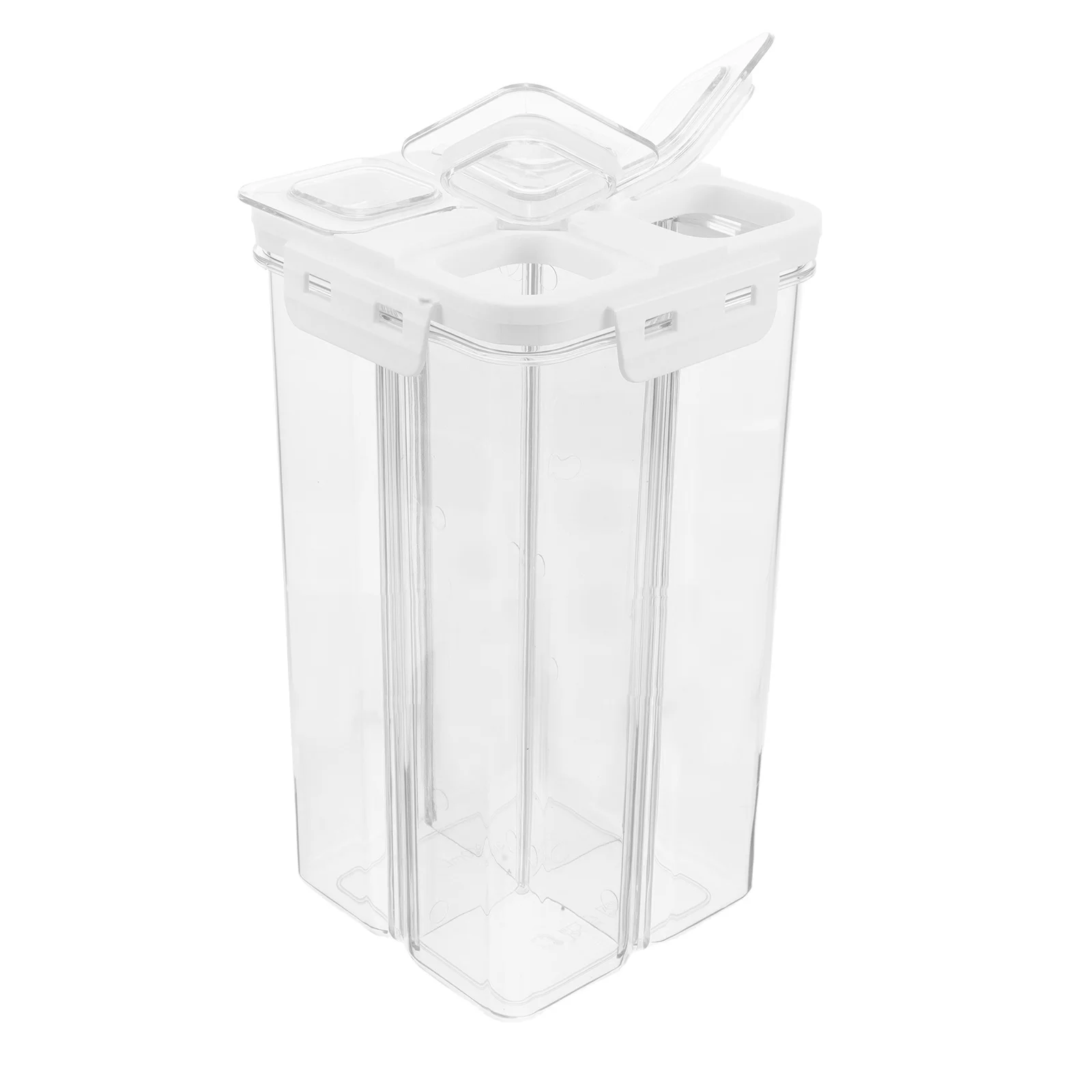 

Square Plastic Storage Container 4 Sections Clear Airtight Jar for Cereal Snacks Organization