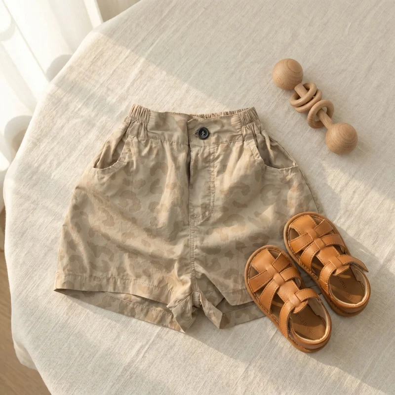 

2026 Korean Style 1-6Y Kids Leopard Print Shorts Elastic Waist Casual Loose Boys Toddler Half Pants Bottom Baby Girls Clothes