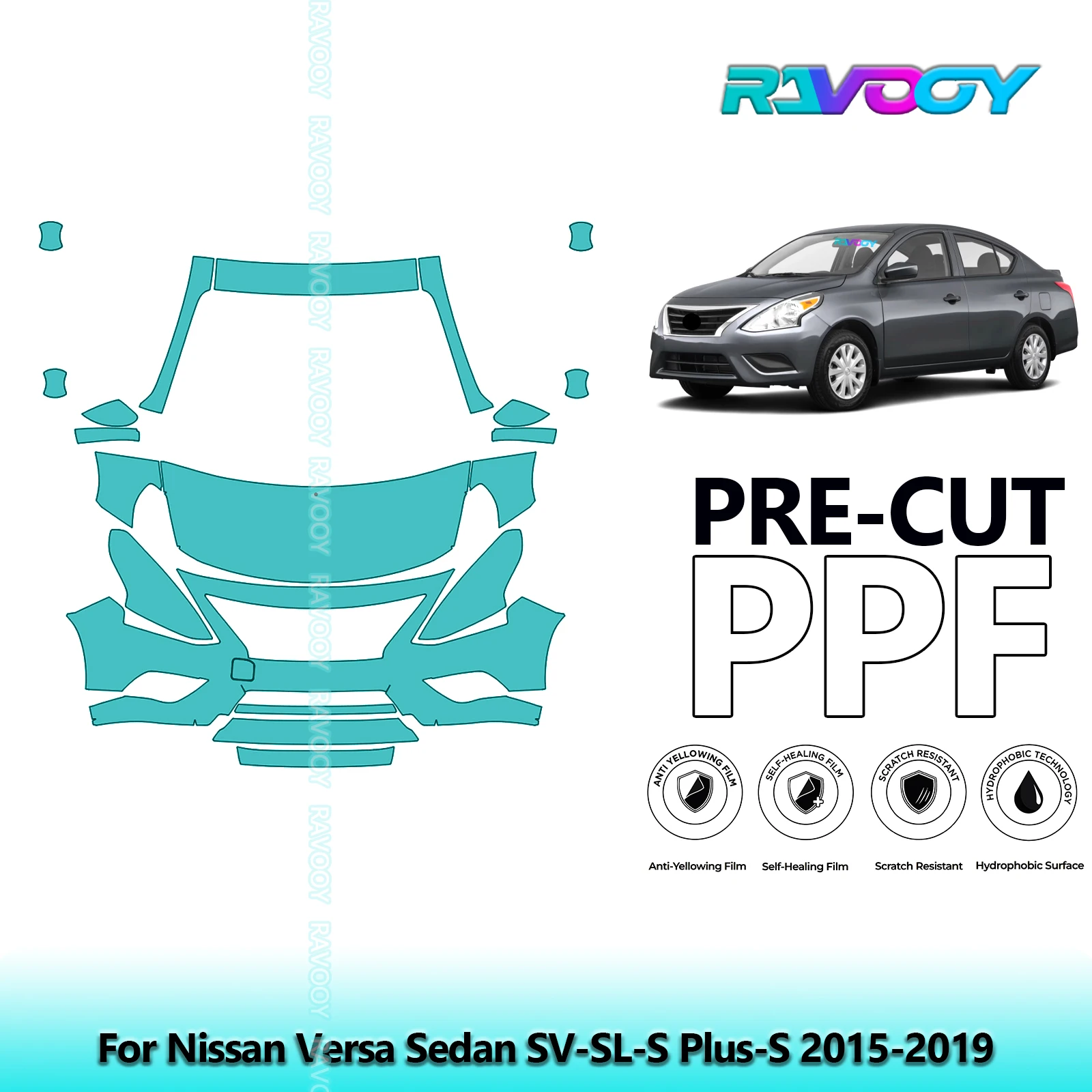

Car Front Kit Clear Bra Precut PPF Paint Protection Film For Nissan Versa Sedan SV-SL-S Plus-S 2015-2019