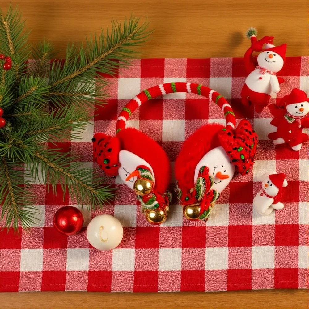 

Милые рождественские наушники для мужчин и женщин, зимнее тепло, колокольчик Санта-Клауса, снеговика, наушники, защита ушей, плюшевые чехлы на Рождество, Новый год