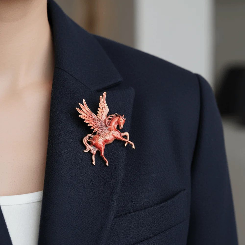 Creative Chinese Style Wings Horse Brooch Alloy Glossy New Year Chest Flower Decoration Light Luxury Vintage Horse Brooch Coat