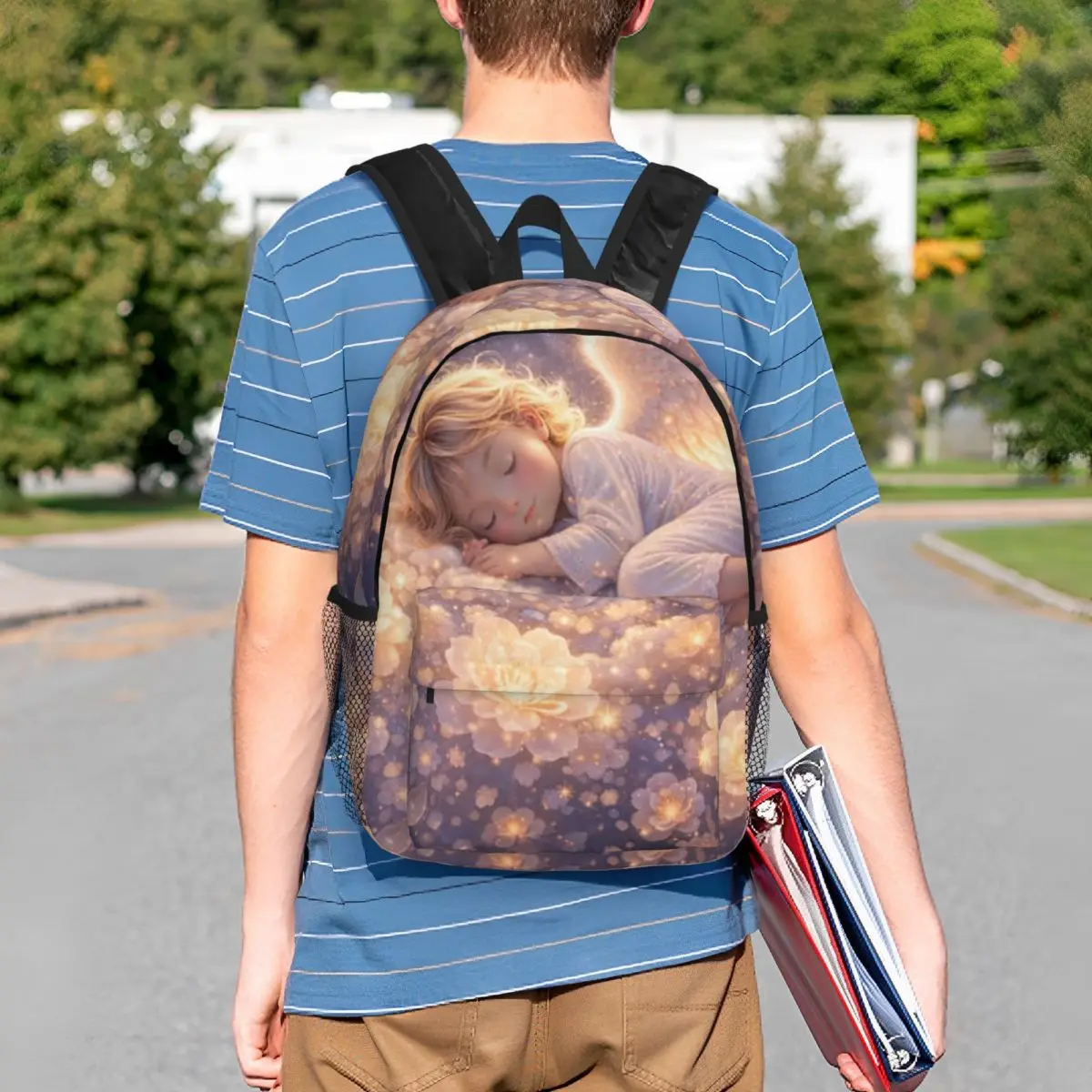 Angel Sleeping In Cloud Design Backpack Student BookBag Kids School Bag Laptop Shoulder Bags for Boys Girls