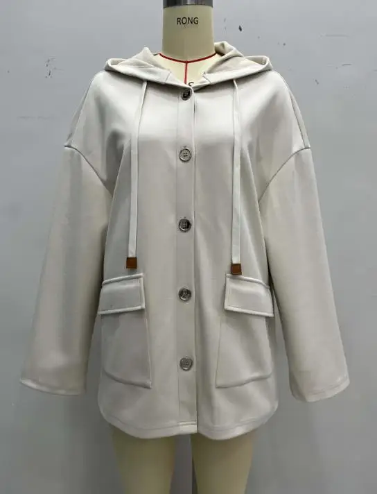 

Minimalist Style Hooded Jackets with Pockets for Women's Clothing Commuting Women Drawstring Loose Casual Windbreaker Jacket