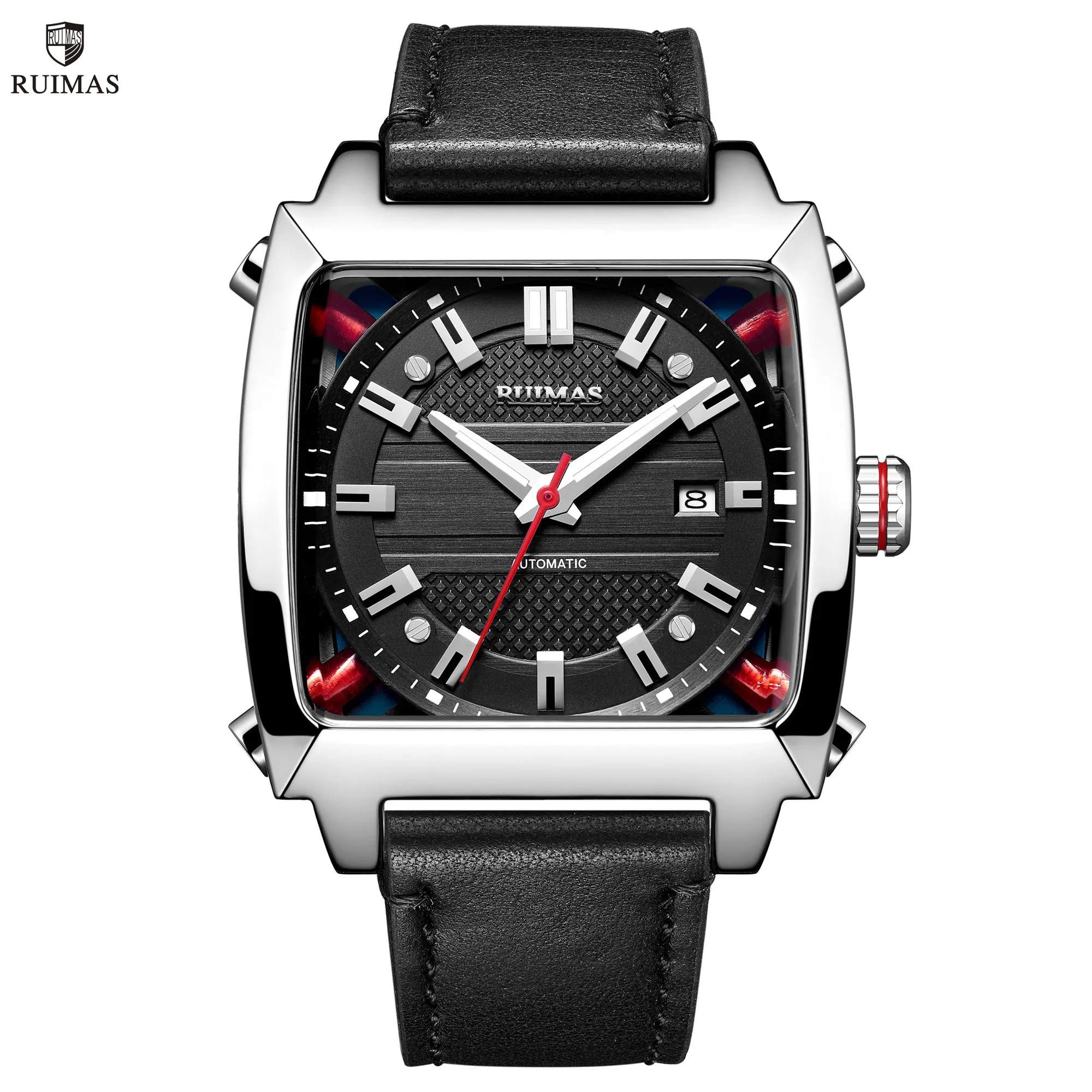 RUIMAS Men\'s Watches Luxury Automatic Mechanical Wrist Watches Calendar Sapphire Leather Chronograph for Man Reloj Hombre 6763