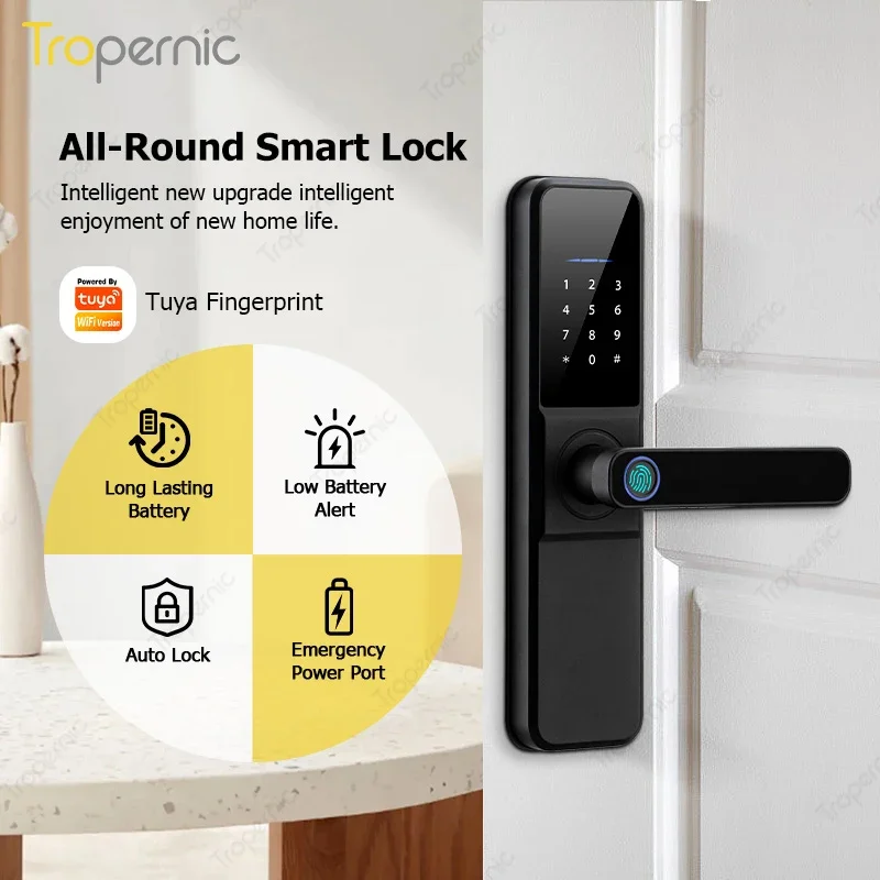 Tropernic-fechadura eletrônica da porta, impressão digital, punho digital, Keyless, Tuya Smart Lock, Wi-Fi App, câmera