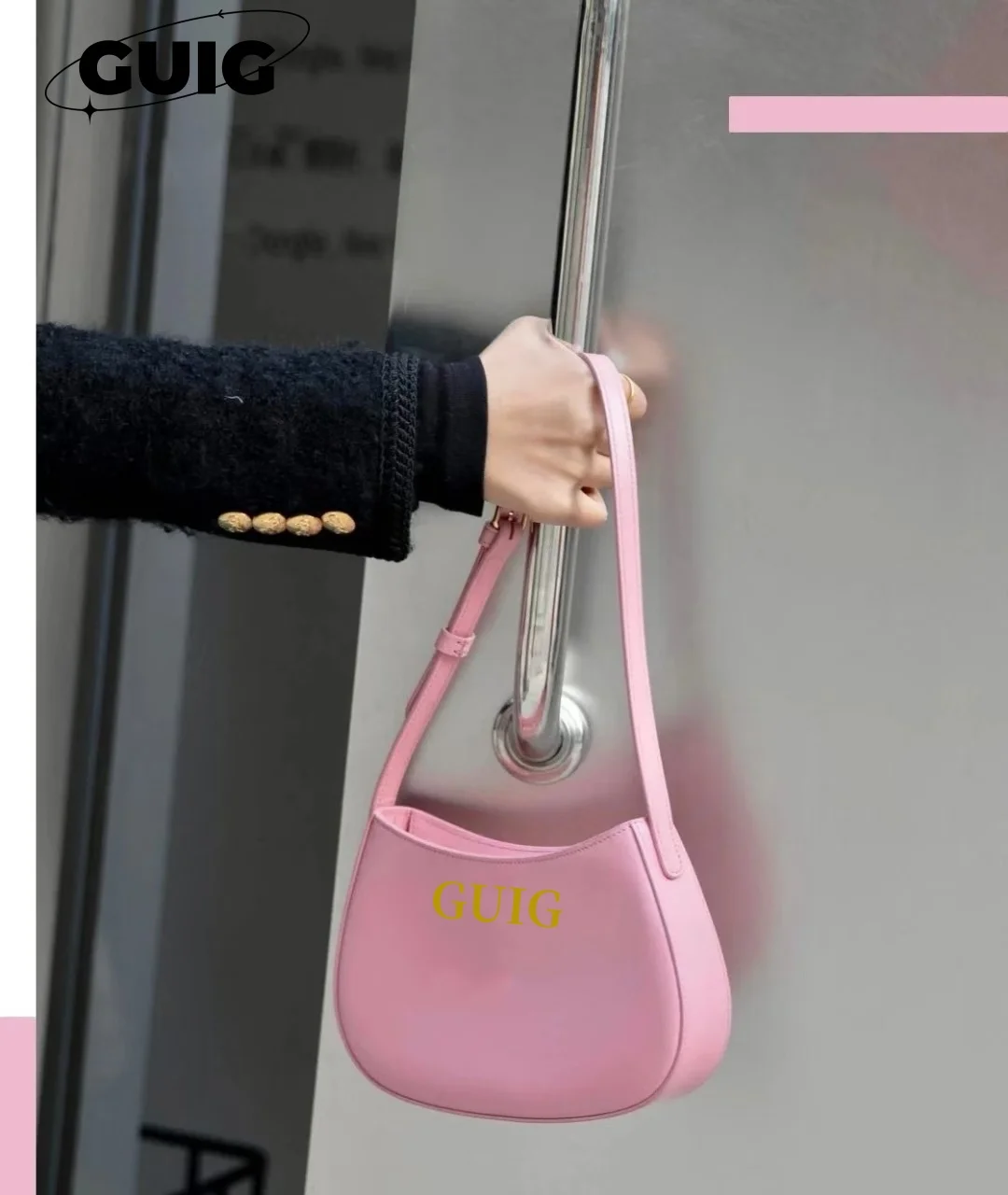 Guig novos sacos femininos de luxo couro original personalizado rosa senhora bolsa ombro sacos marca para mulheres moda bolsa feminina