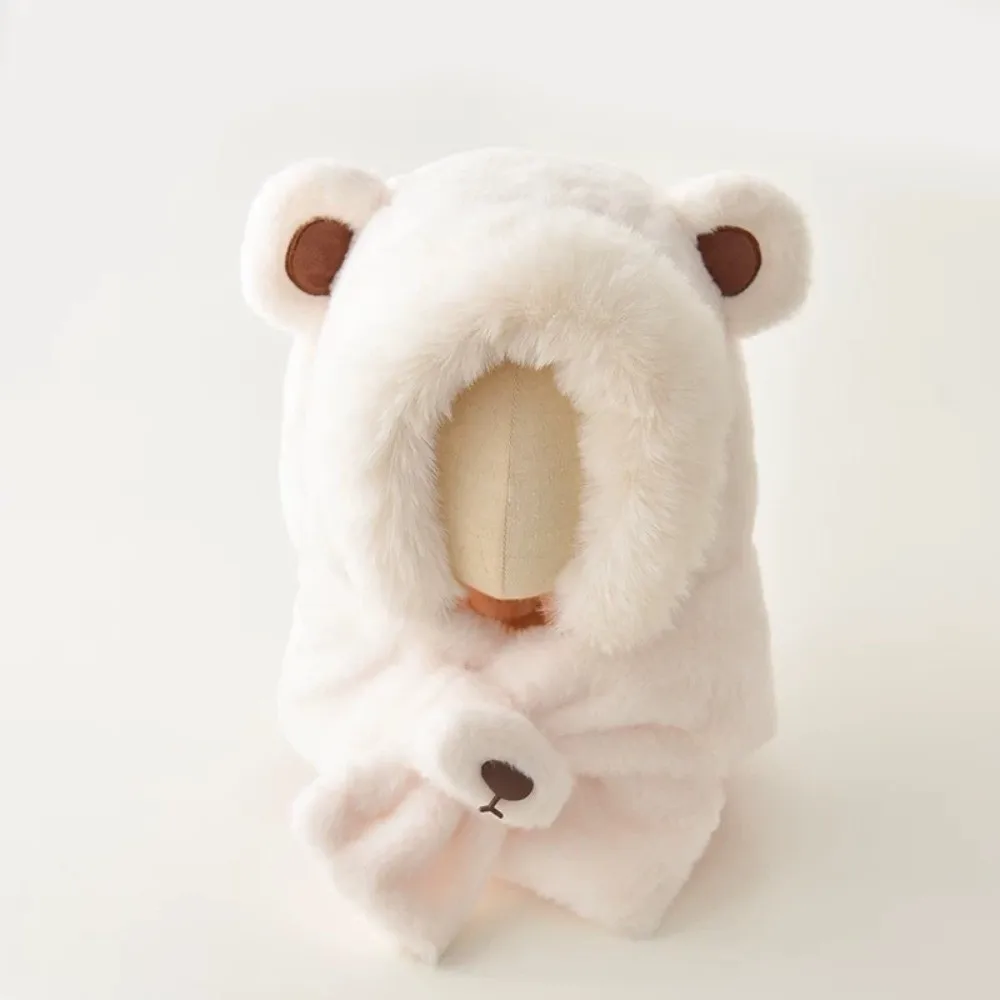 

Cute Bear Thickened Integrated Baby Hat Anti-Wind Soft Warm Baby Cap Fleece Kids Hat Scarf Set Winter Warm Accessories