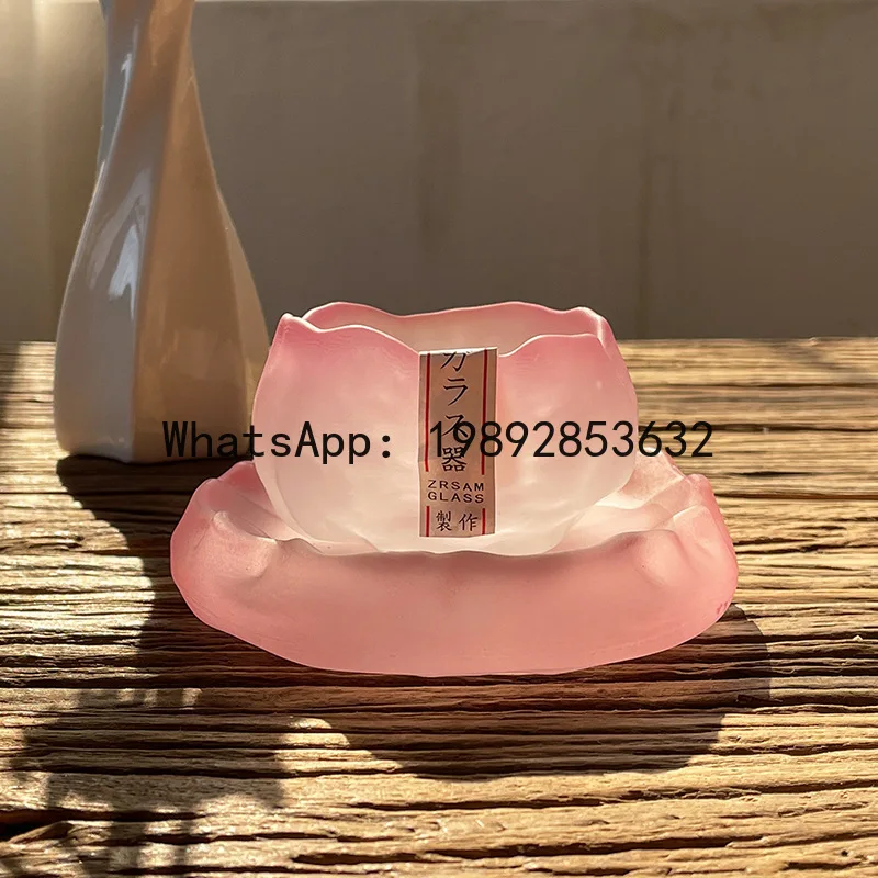 Pink glass bowl for home sancai tea dispenser ladies host cup chinese style tea cup tea set