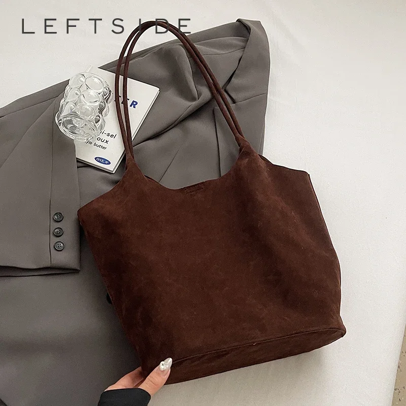 LEFTSIDE Retro PU Leather Shoulder Bags For Women 2024 Winter Y2K Korean Fashion Trend Female Tote Bag Lady Big Handbags