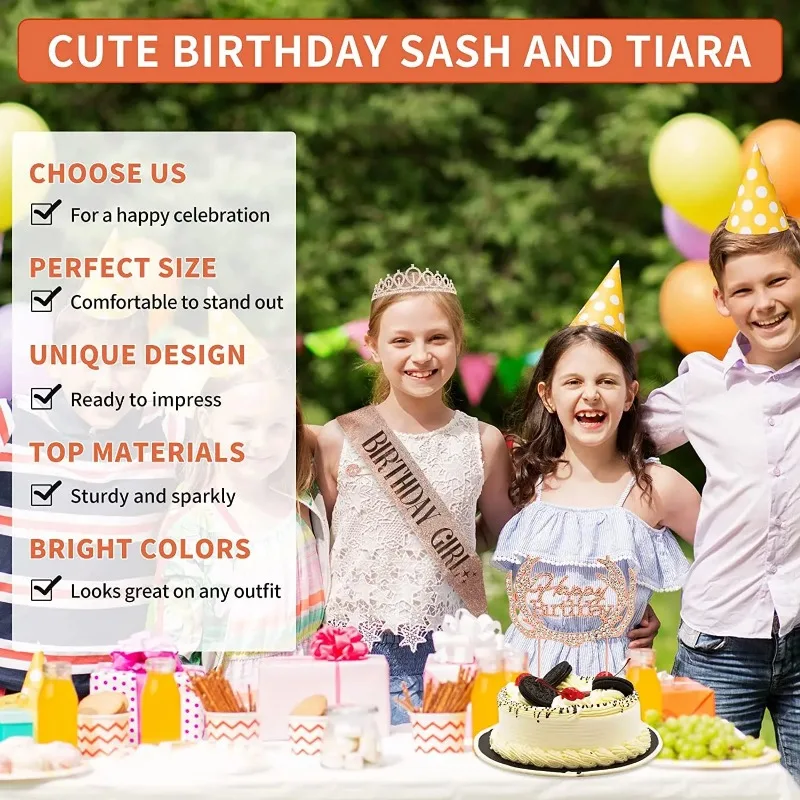 Birthday party props: Silk belt, crystal crown decoration, DIY party supplies, Queen