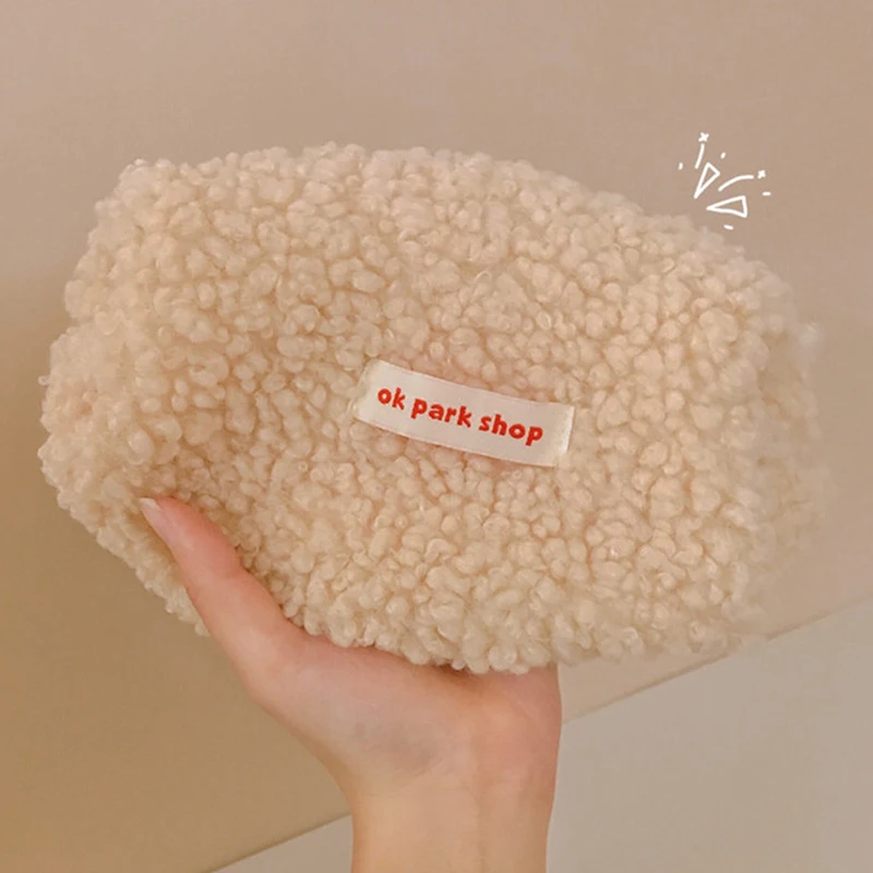 1pc Cute Shmere Pencil Bag Case Plush Pencil Bag Zipper Makeup Storage Bag Pen Pouch Bag School Office Supplies Stationary Case