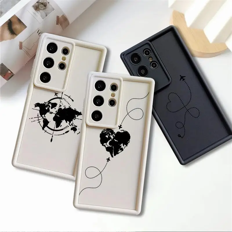 phone case for Samsung Galaxy S24 S22 S21 Ultra A13 cases S20 FE S23 S24plus S21fe 12C fundas Cover Planes World Map Travel Line