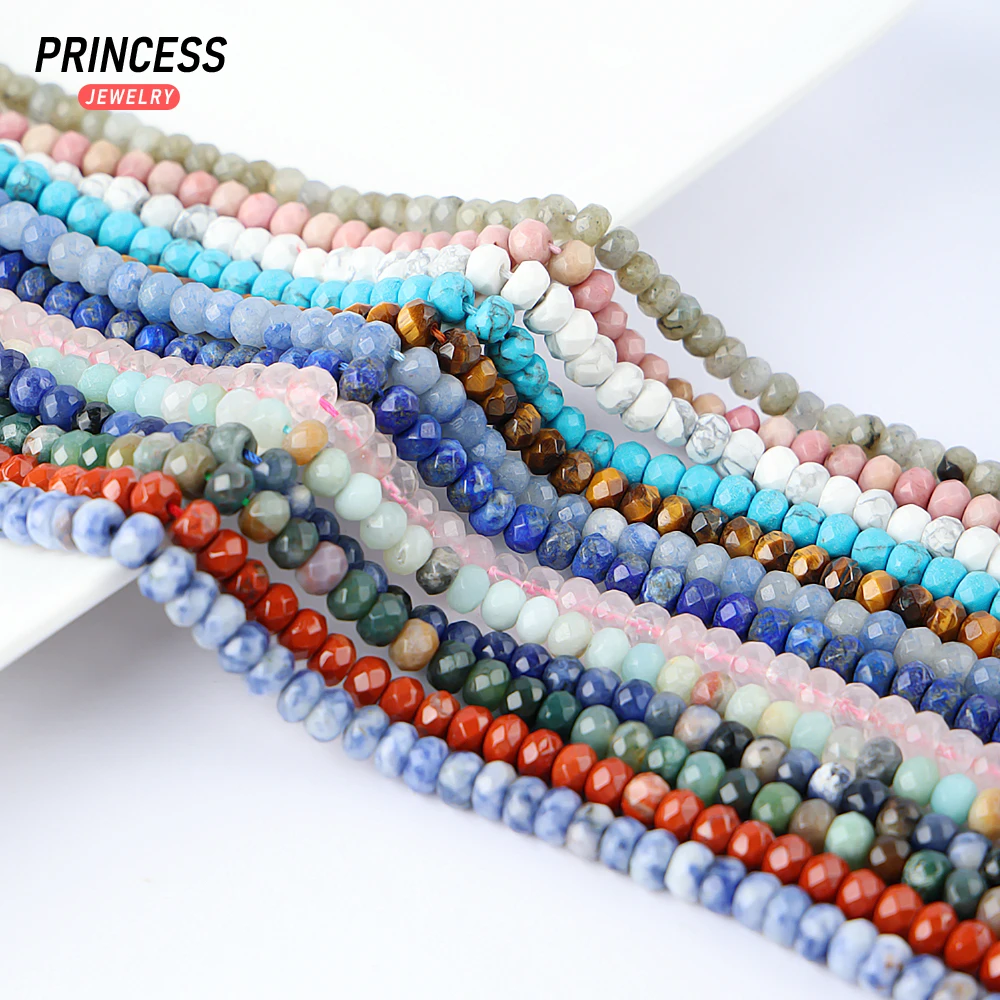 4*6mm Natural Labradorite Agate Lapis Lazuli Pink Quartz Amazonite Tiger Eye Faceted Rondelle Beads for Jewelry Making Wholesale