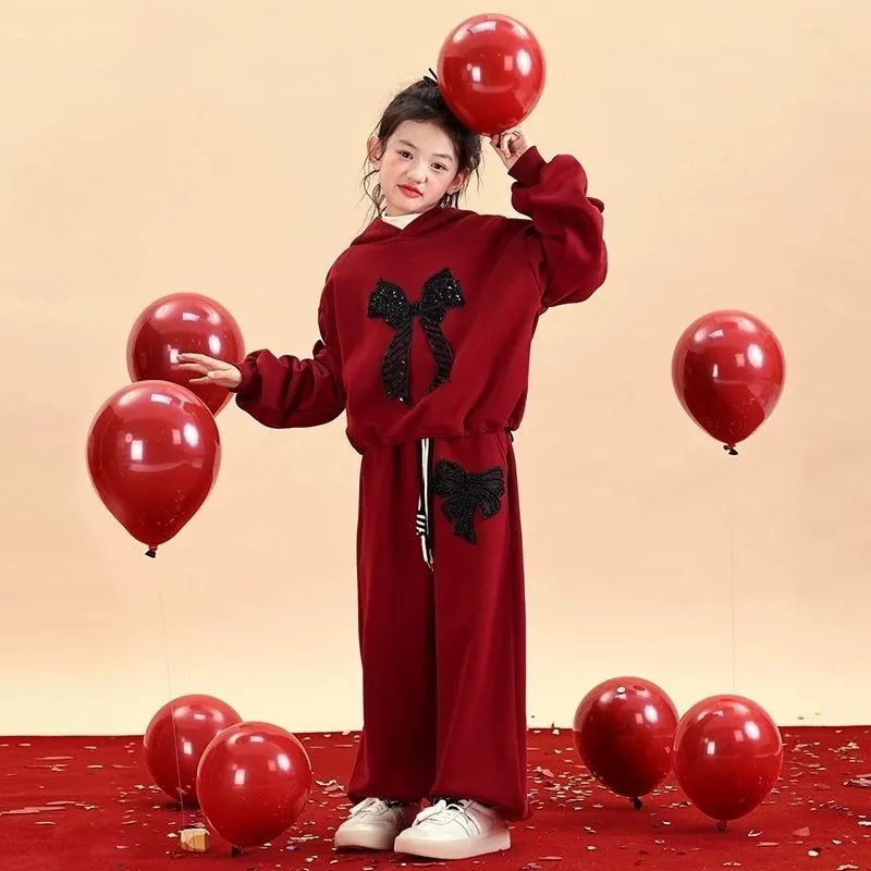 

Thickened Chinese New Year Outfit Top & Pants 2-Piece Set Fleece-lined Hoodies Girl's Girls Clothes 9 To 10 Years Girls' Outfits