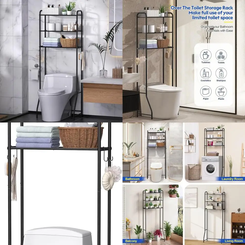 

Компактная черная 3-ярусная отдельно стоящая полка для хранения унитаза, шкаф-органайзер для ванной комнаты