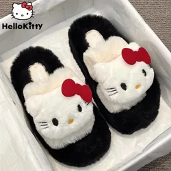 Sanrio Hello Kitty Cute Cartoon włochate kapcie damskie jesienne wygodne ciepłe kapcie z jednym słowem Trend w modzie kapcie zewnętrzne