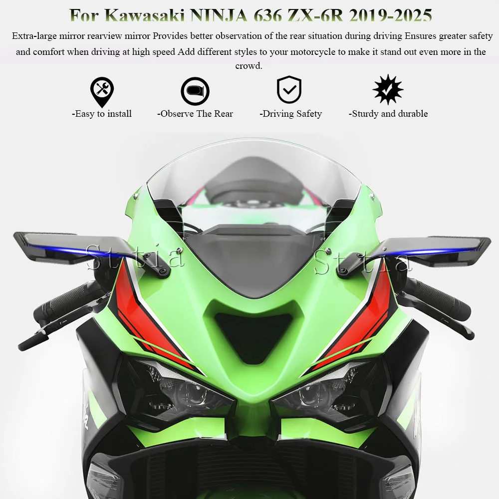 ZX-6R New Rearview Mirror Fit For Kawasaki NINJA 636 ZX 6R 2019-2025 CNC Aluminum Motorcycle Invisible Rear View Side Mirrors
