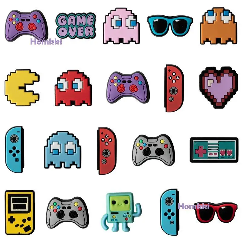 20Pcs Shoe Buckle Game Console Pin Return Gift for Video Game Theme Party Kids Adults Favors DIY Silicone Wristband Strap Decor