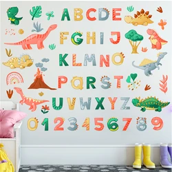 Study With Cartoon Dinosaurs Wall Stickers For Kids Room Decoration Numbers English Alphabet Mural Art Home Decal Nursery Poster