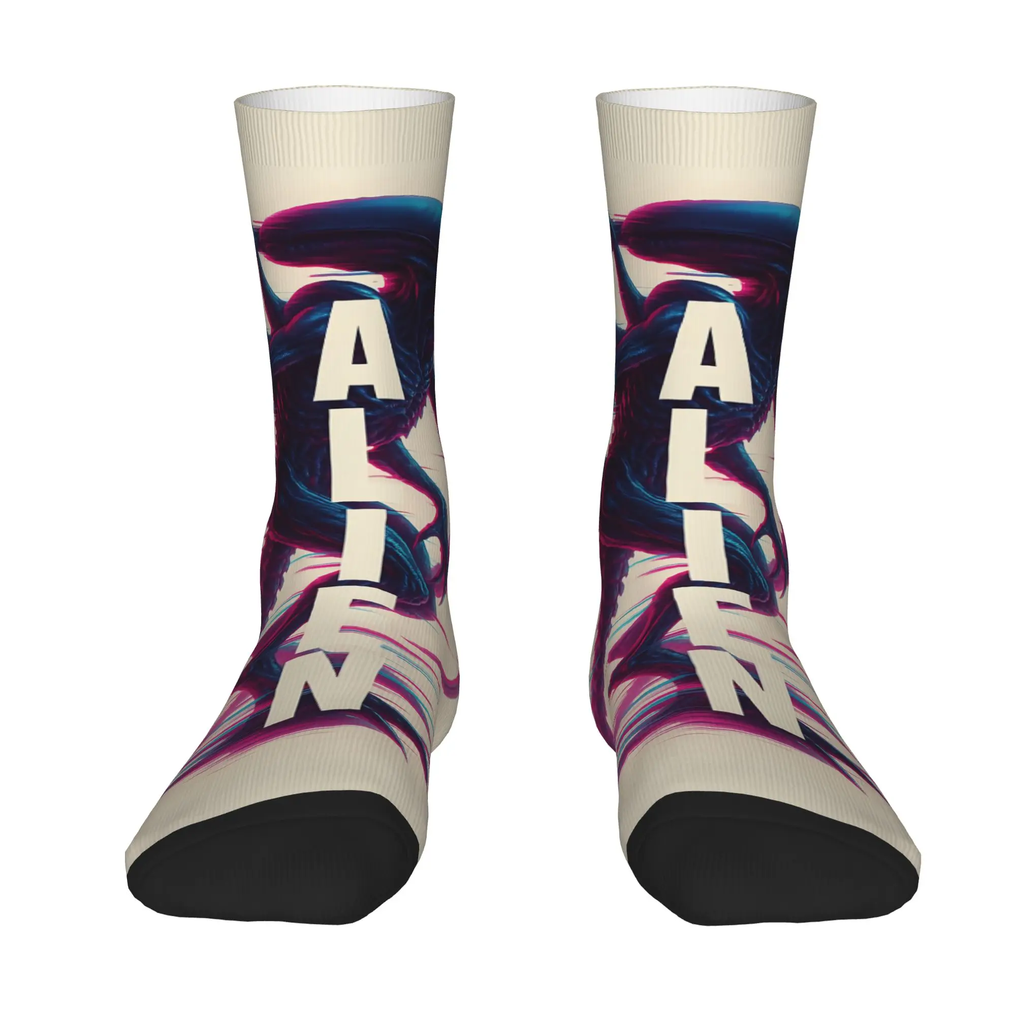 1 Pair Funny Happy Men's Sock Gradient Pink Blue Vintage Harajuku Aliens Hip Hop Novelty Seamless Sock