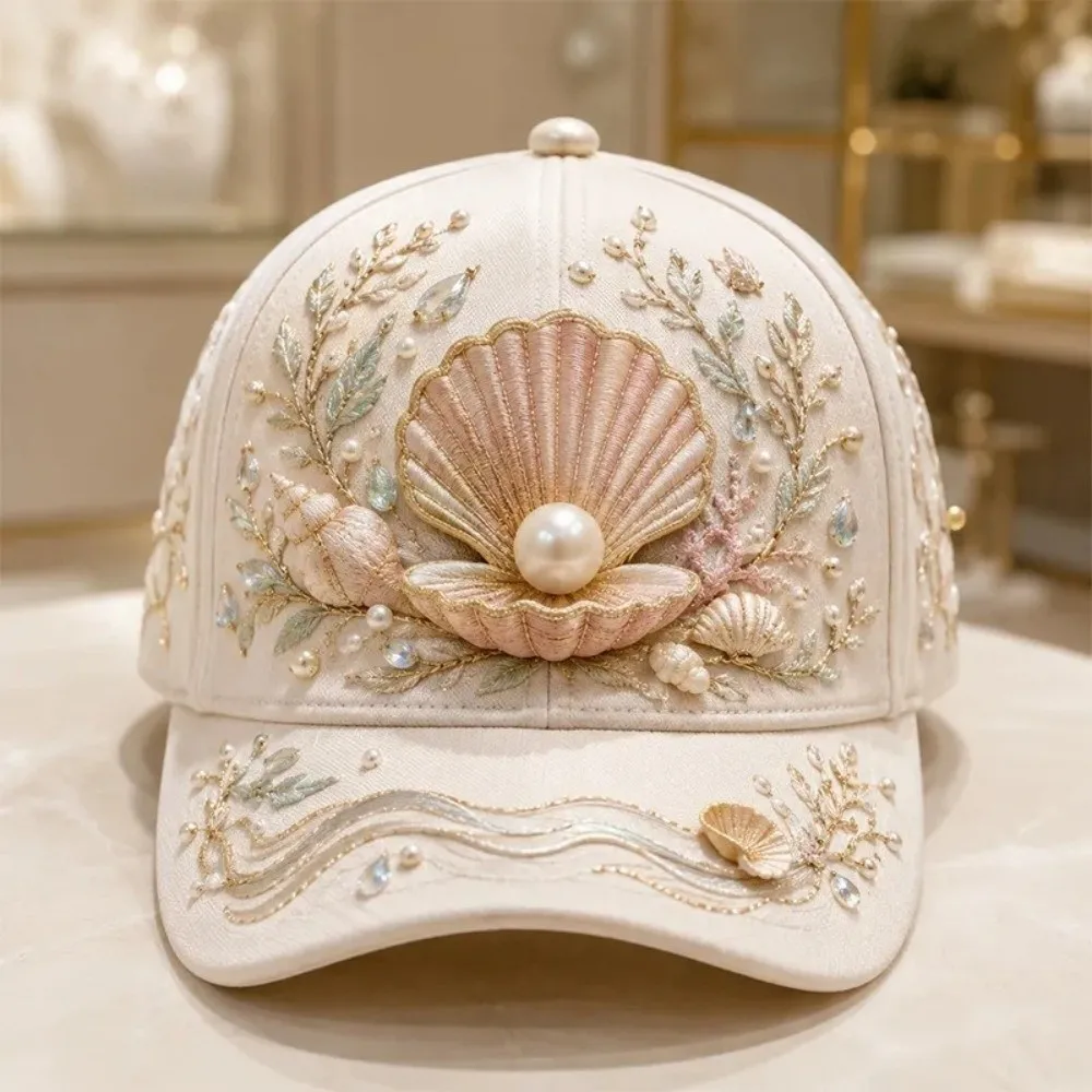 Creative 3D Ocean Creatures Embroidery Cap Breathable Adjustable Peaked Cap Ethnic Style Lightweight Baseball Cap Outdoor