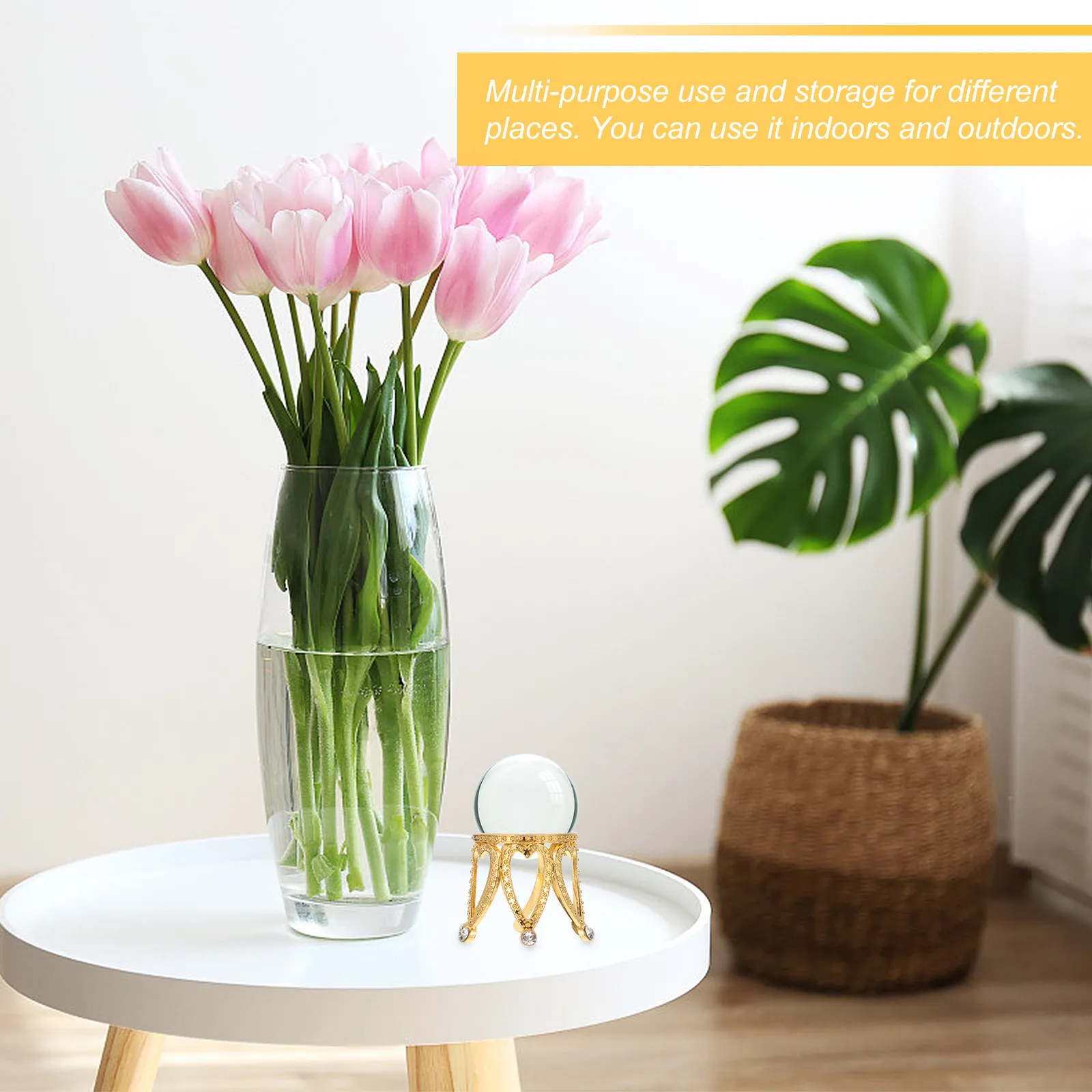 2Pcs Crystal Ball Pedestal Zinc Alloy Crown Base Decor Multi Purpose Indoor Outdoor Display Stand for Crystal Ball Stone Desktop