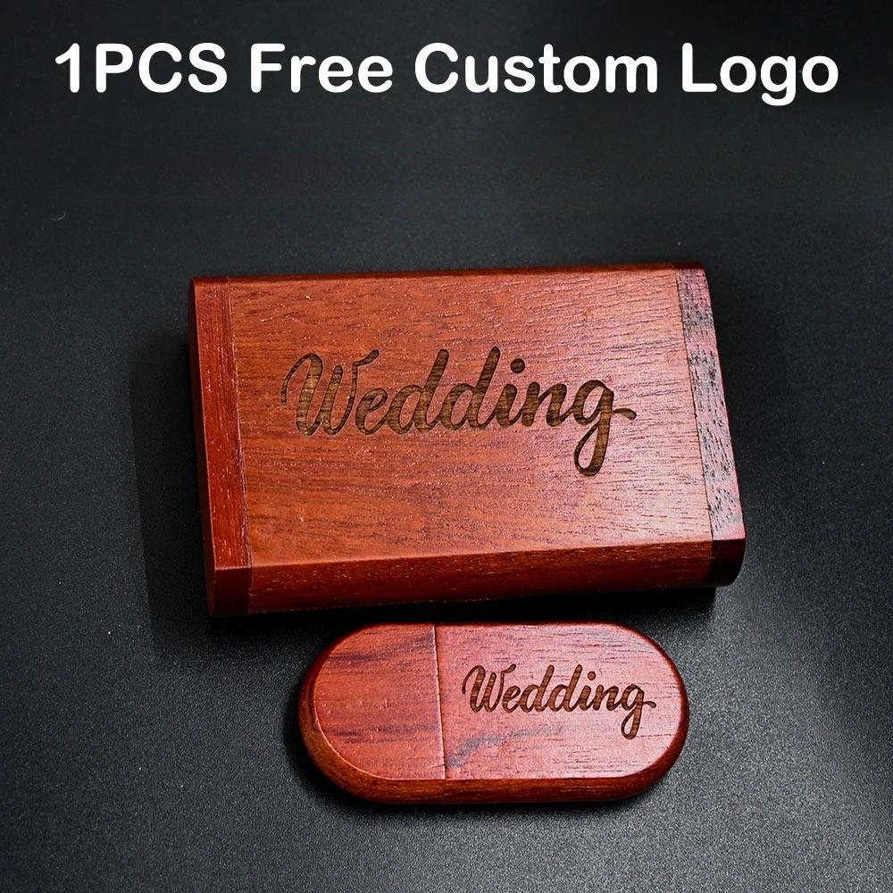 Free Custom Logo Wooden USB + Box USB Flash Drive Pendrive 4gb 8gb 16gb 32gb 64gb Memory Stick Photography Gift Pen Drive