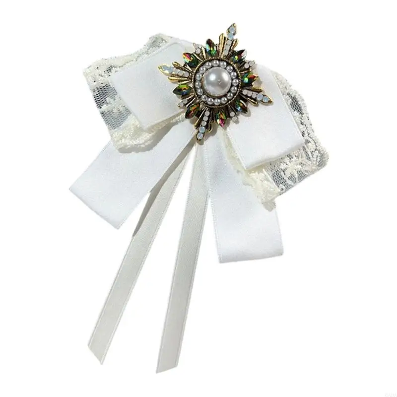 Traditional Lace Ribbon Tie Brooch Pin For Women Detachable Collar Flower Hand Embroidered Korean Shirt Dress Party 6XDA